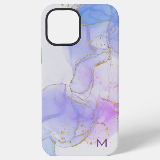 Coque iPhone 12 Pro Max encre d'alcool rose, violet, bleu (Verso)