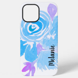Coque iPhone 12 Pro Max Étui à motif floral rose aquarelle bleu violet mon