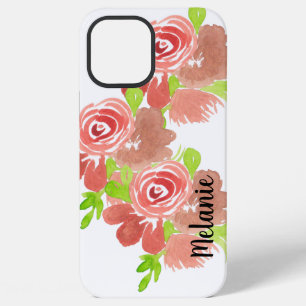 Coque iPhone 12 Pro Max Étui de téléphone aquarelle rose floral rose blush