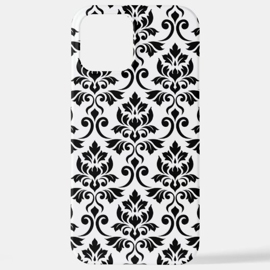 Coque iPhone 12 Pro Max Feuille Damask Lg Motif noir sur blanc (Verso)