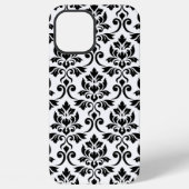 Coque iPhone 12 Pro Max Feuille Damask Lg Motif noir sur blanc (Verso)