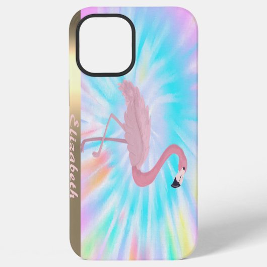 Coque iPhone 12 Pro Max Flamingo Rose Moderne Tie Dye (Verso)