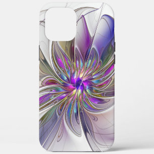 Coque iPhone 12 Pro Max Fleur d'art fractal abstrait énergique et coloré