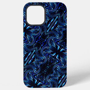 Coque iPhone 12 Pro Max Fleur formée par miroir et papillon en bleu foncé