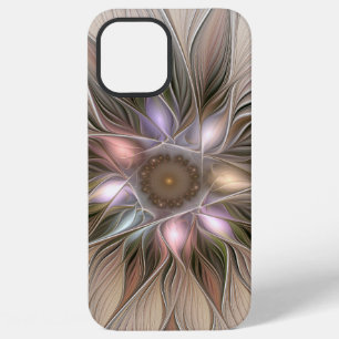 Coque iPhone 12 Pro Max Fleur joyeuse abstraite beige marron floral fracta