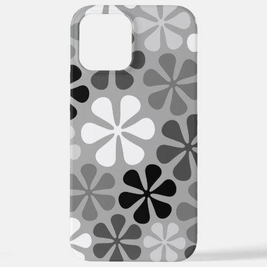 Coque iPhone 12 Pro Max Fleurs Abstraites Gris noir blanc (Verso)