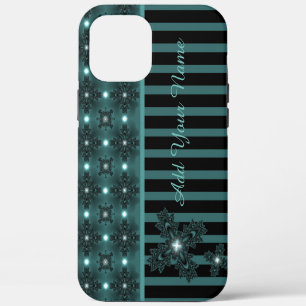 Coque iPhone 12 Pro Max Fleurs Art Déco de style rétro, ajoutez votre nom