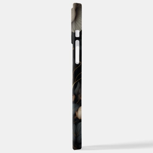 Coque iPhone 12 Pro Max Fleurs noires et blanches (Côté gauche)