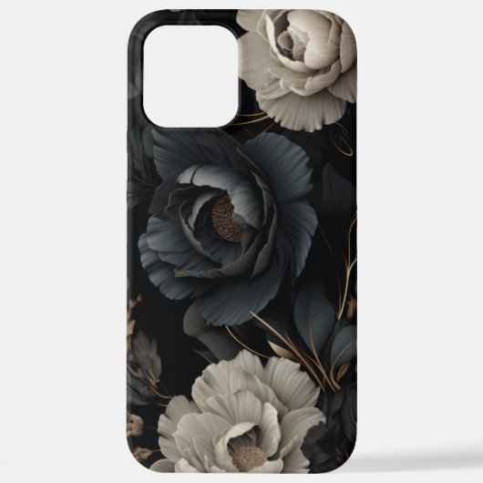 Coque iPhone 12 Pro Max Fleurs noires et blanches (Verso)