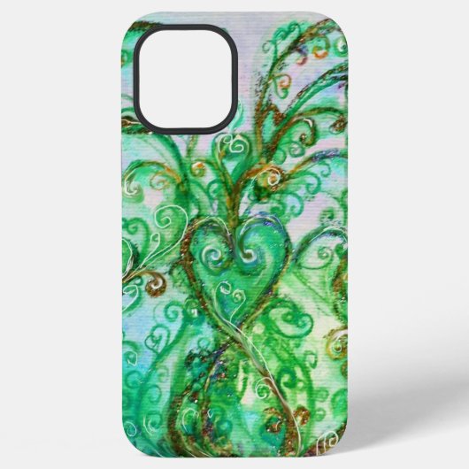 Coque iPhone 12 Pro Max FLOURISSEMENTS FANTAISISTES sarcelle vert blanc br (Verso)