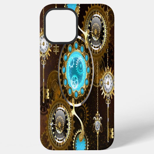 Coque iPhone 12 Pro Max Fond rouillé Steampunk avec verres turquoise (Verso)