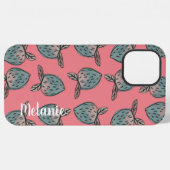 Coque iPhone 12 Pro Max Fraises à l'aquarelle Monogramme rose bleu (Verso Horizontal)