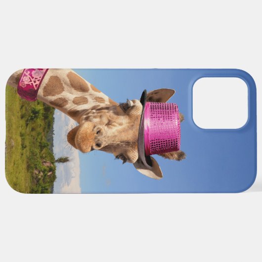 Coque iPhone 12 Pro Max Giraffe en casquette rose étincelant (Retour horizontal)