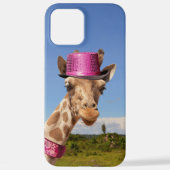 Coque iPhone 12 Pro Max Giraffe en casquette rose étincelant (Verso)