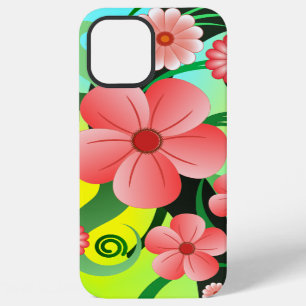 Coque iPhone 12 Pro Max Hibiscus tropical rose vert et jaune