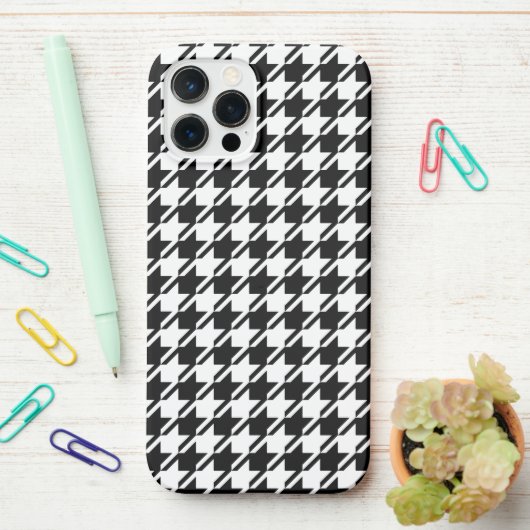 Coque iPhone 12 Pro Max Houndstooth BW Rpt Motif (Sur le bureau)