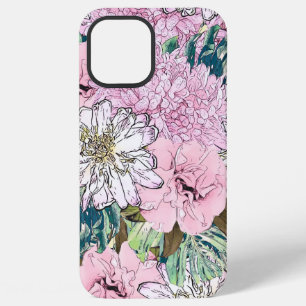 Coque iPhone 12 Pro Max Illustration florale rose et blanche de fille mign