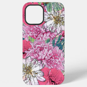 Coque iPhone 12 Pro Max Illustration florale rose et verte de fille mignon