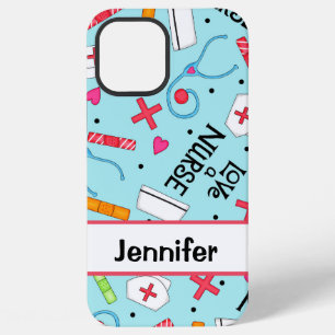 Coque iPhone 12 Pro Max Infirmière Art Médicale Lumière Bleu Nom Personnal