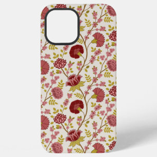 Coque iPhone 12 Pro Max Jacobean Floral Pattern Rouge Rose Gold Crème