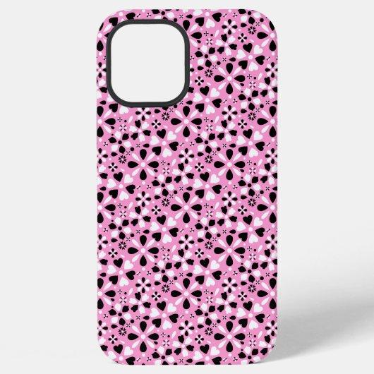 Coque iPhone 12 Pro Max Jolies fleurs noires blanches (Verso)