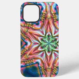Coque iPhone 12 Pro Max Kaleidoscope d'étoiles en texture rugueuse, saumon
