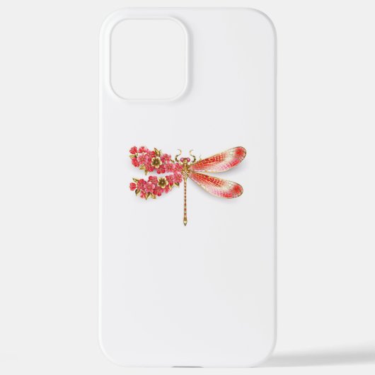 Coque iPhone 12 Pro Max libellule de fleurs avec sakura de bijoux (Verso)