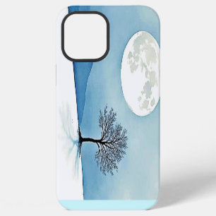 Coque iPhone 12 Pro Max Lone Tree : Sérénité de la Pleine Lune Silencieuse