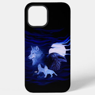 Coque iPhone 12 Pro Max Loups et corbeau avec pleine lune