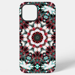 Coque iPhone 12 Pro Max Mandala cyan rouge à gris simulant des pièces acry
