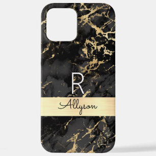 Coque iPhone 12 Pro Max Marbre Noir & Or, do-it-yourself Noir Nom & Wht Mo