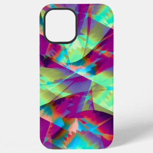 Coque iPhone 12 Pro Max Mélange de bleu vert rose en zig zag dans un effet