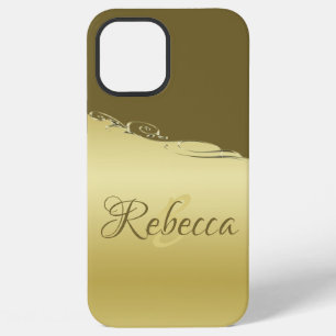 Coque iPhone 12 Pro Max Métal doré de luxe décoratif sur or militaire