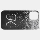 Coque iPhone 12 Pro Max Monogramme à étincelle noire à Parties scintillant (Retour horizontal)