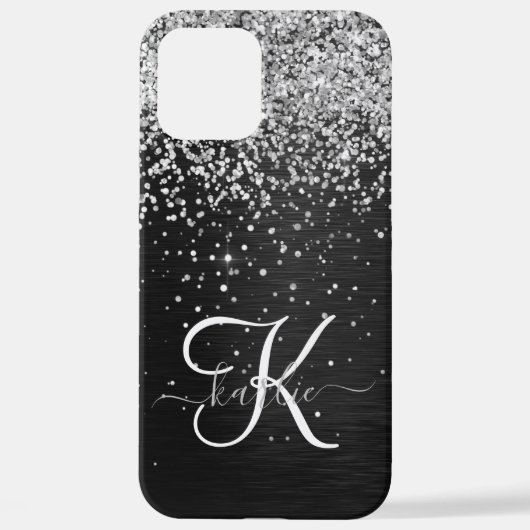 Coque iPhone 12 Pro Max Monogramme à étincelle noire à Parties scintillant (Verso)