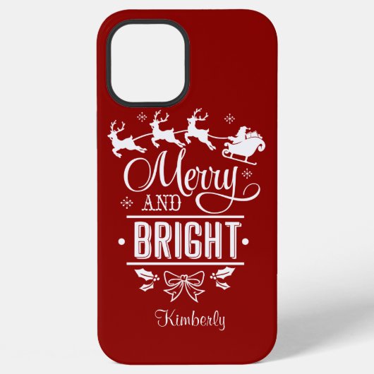 Coque iPhone 12 Pro Max Monogramme de Noël Moderne MERRY And BRIGHT Script (Verso)