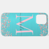 Coque iPhone 12 Pro Max Monogramme de Parties scintillant or Rose métal br (Retour horizontal)