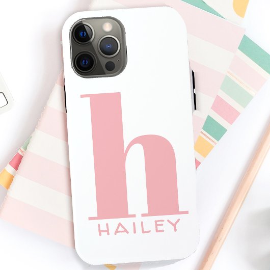 Coque iPhone 12 Pro Max Monogramme et nom simples en rose vif
