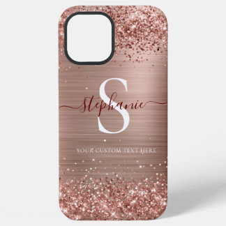 Coque iPhone 12 Pro Max Monogramme Rose Gold Faux-Parties scintillant Girl