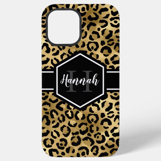 Coque iPhone 12 Pro Max Monogramme Taches de Léopard Noir Or (Verso)