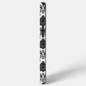 Coque iPhone 12 Pro Max Motif Damassé Rococo Noir sur Blanc (Côté gauche)