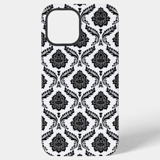 Coque iPhone 12 Pro Max Motif Damassé Rococo Noir sur Blanc (Verso)