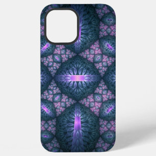 Coque iPhone 12 Pro Max Motif d'art fractal 3D turquoise violet rose