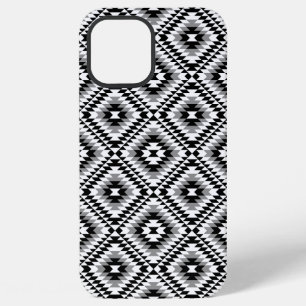 Coque iPhone 12 Pro Max Motif de symbole gris et noir stylisé aztèque