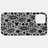 Coque iPhone 12 Pro Max Motif Feuille tombé noir sur gris (Retour horizontal)