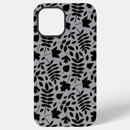 Coque iPhone 12 Pro Max Motif Feuille tombé noir sur gris (Verso)