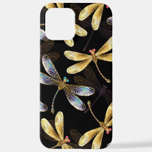 Coque iPhone 12 Pro Max Motif sans couture avec libellules d'or
