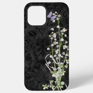 Coque iPhone 12 Pro Max Muguet sur damas noir