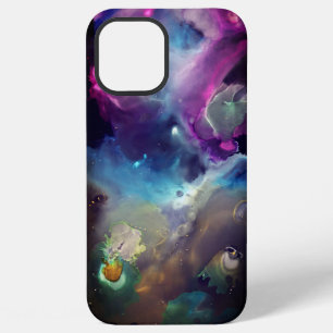 Coque iPhone 12 Pro Max Nébuleuse spatiale rose bleu jaune Art à l'encre a