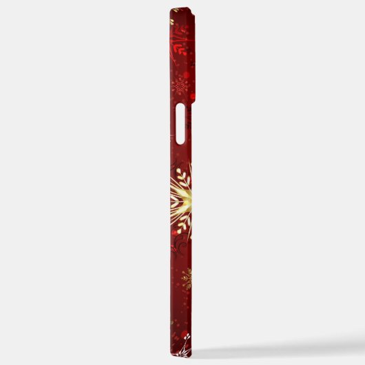 Coque iPhone 12 Pro Max Noël Golden Snowflakes sur Arrière - plan rouge (Côté droit)